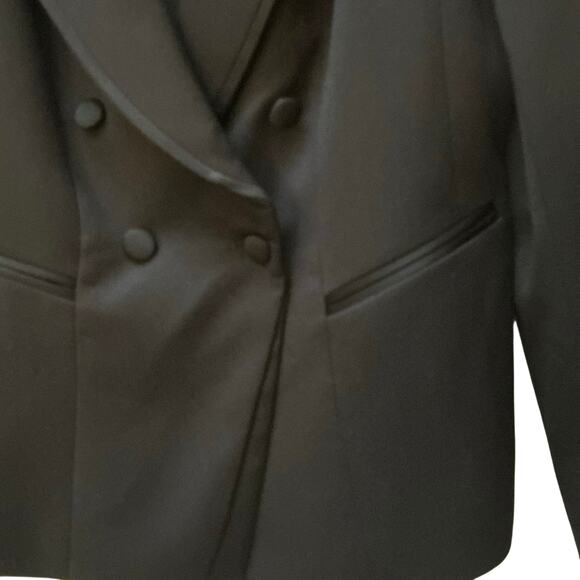 WHBM Black Tuxedo Style Doubled-Breasted Blazer Satin SZ 12 Cocktail Casual - Picture 3 of 10